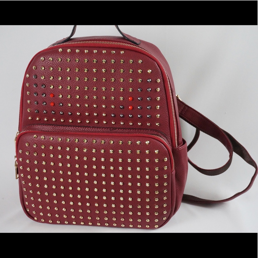 Vegan 🌱 Leather Red Studded Backpack